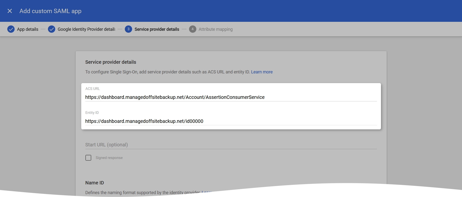 Enter service provider details