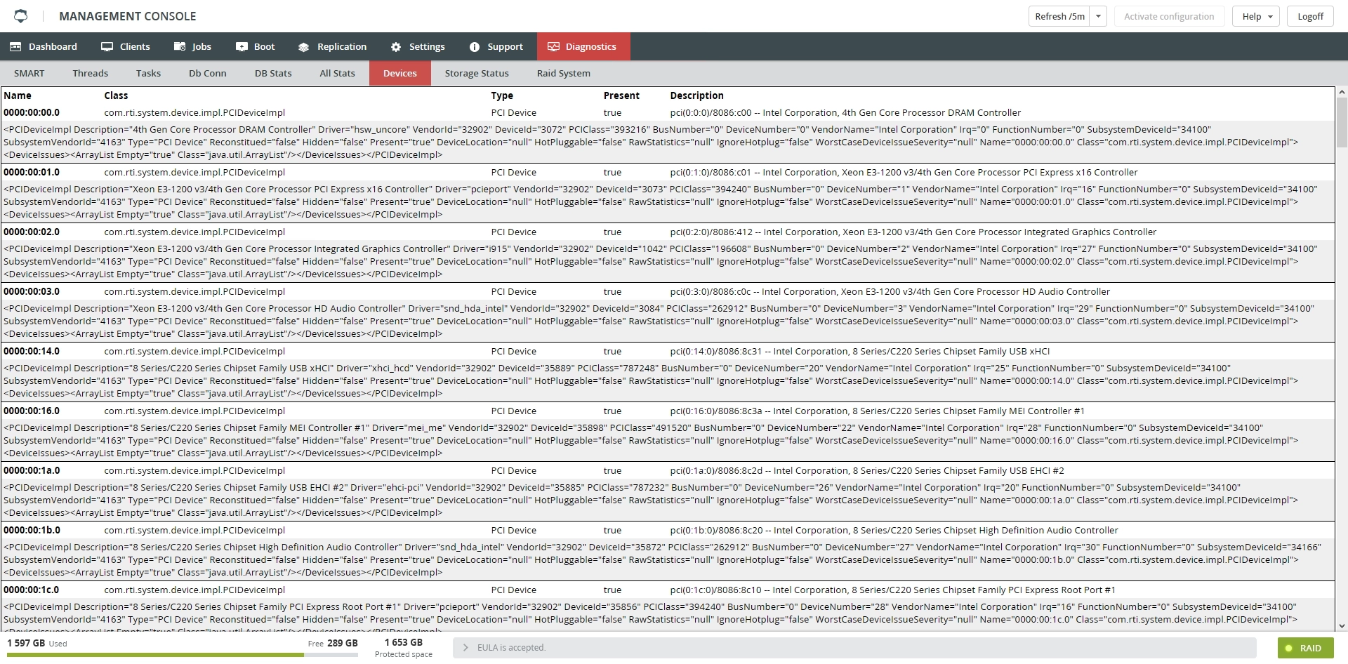 Devices subtab view