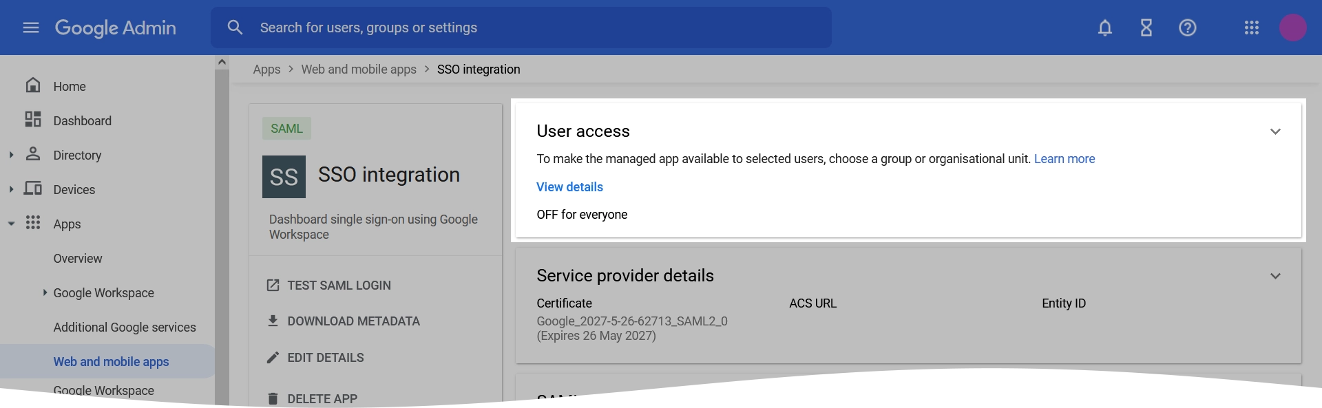 User access panel