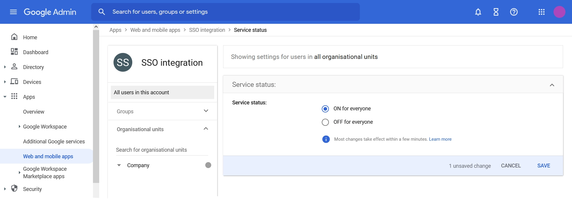 User access settings