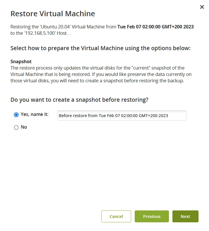 Take a snapshot of the VM