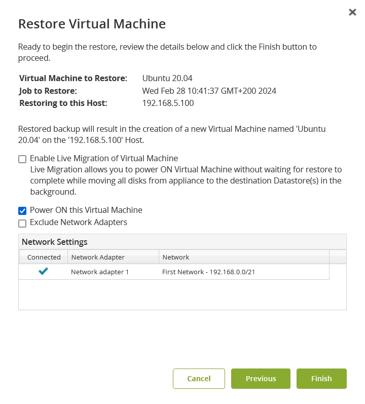 Review the restore details